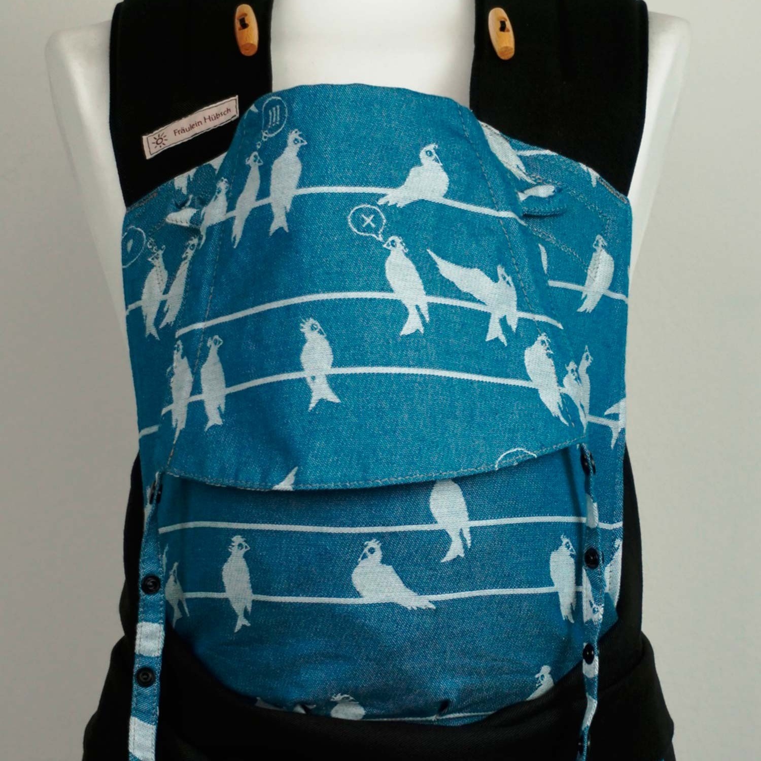 Frl. Hübsch Mei Tai BIO Babysize "Birds on a Wire petrol"