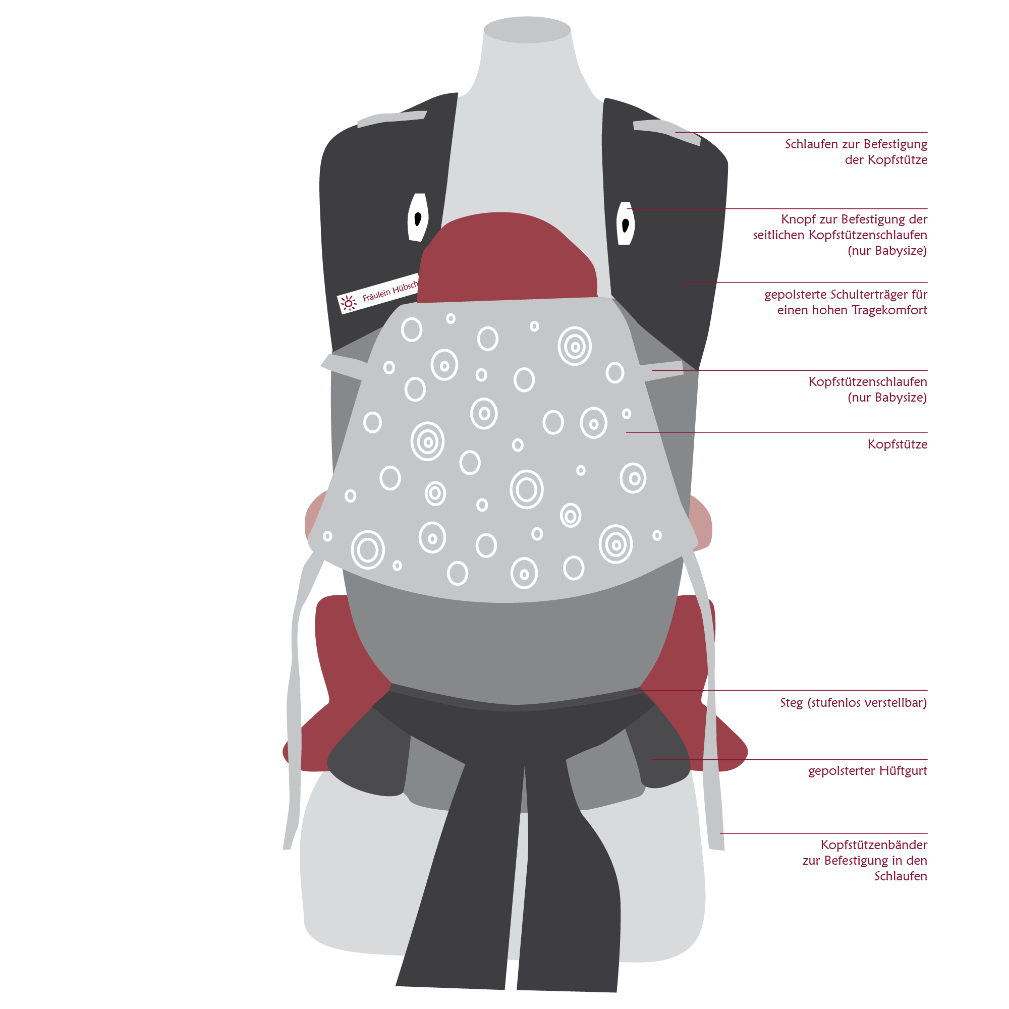 Frl. Hübsch Mei Tai Babysize "Graphic Dots Dunkelgrau" Version 2019 – Bild 4